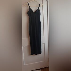 No brand, no tags black polyester slip dress with adjustable straps.